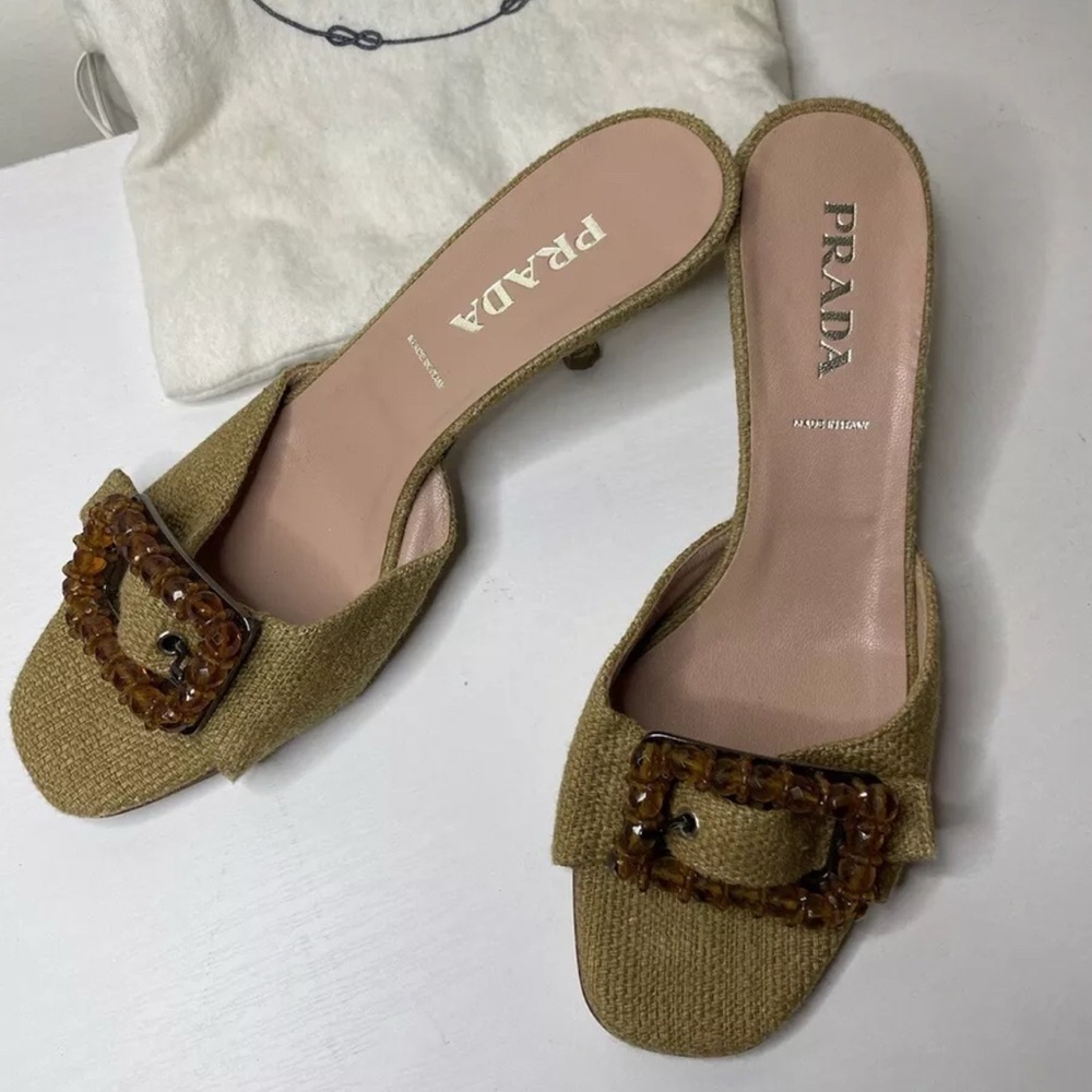 PRADA Vero Cuoio Pink Open Toe Mules With Bukle Size 35.5